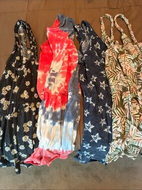 SO Girl XL-14 Rompers - Black Daisy, Red/Blue Tie-Dye, Navy Star, Green Leaf